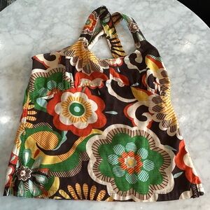 Kavu Brown Floral Halter Tank with Green, Orange & Yellow Accents